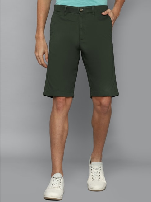 Allen Solly Green Cotton Slim Fit Shorts