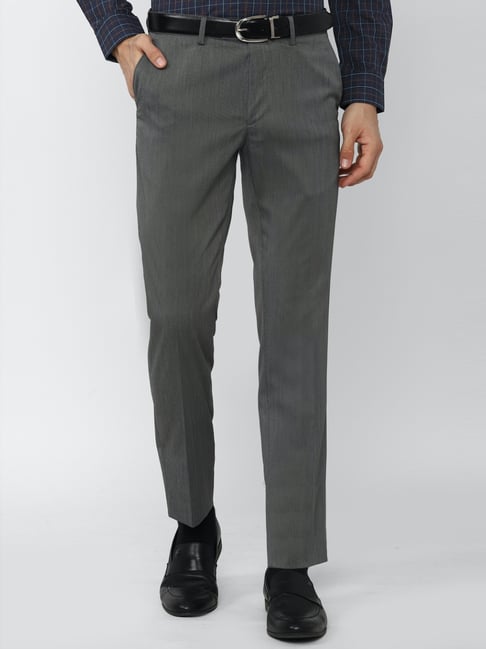 Peter England Elite Grey Slim Fit Texture Trousers