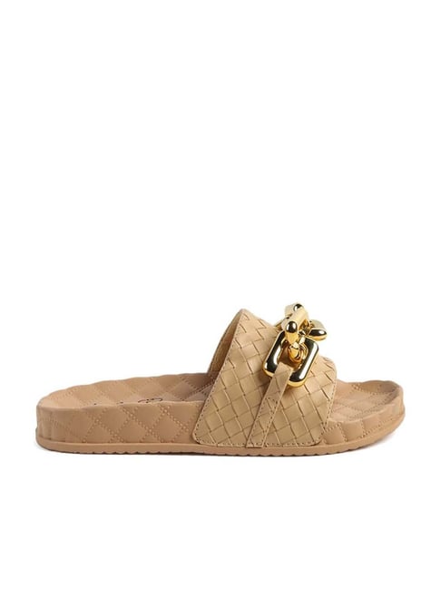 London Rag Women's Bling Chain Strap Beige Casual Sandals