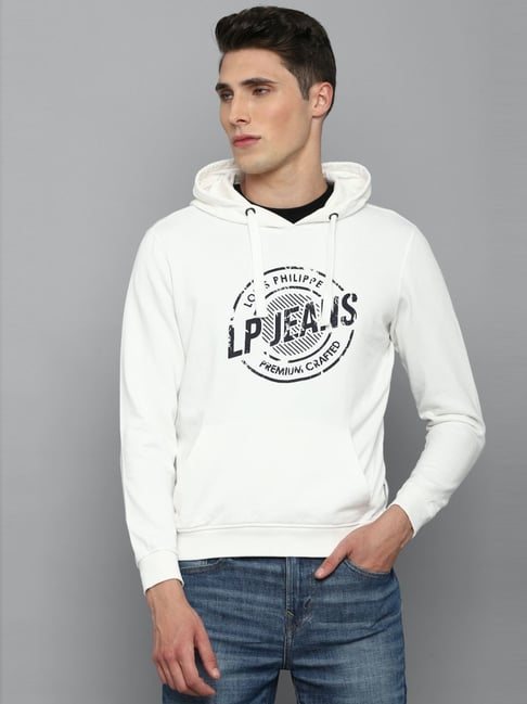 Louis Philippe Jeans White Cotton Regular Fit Printed Hooded SweatShirt-picture-48