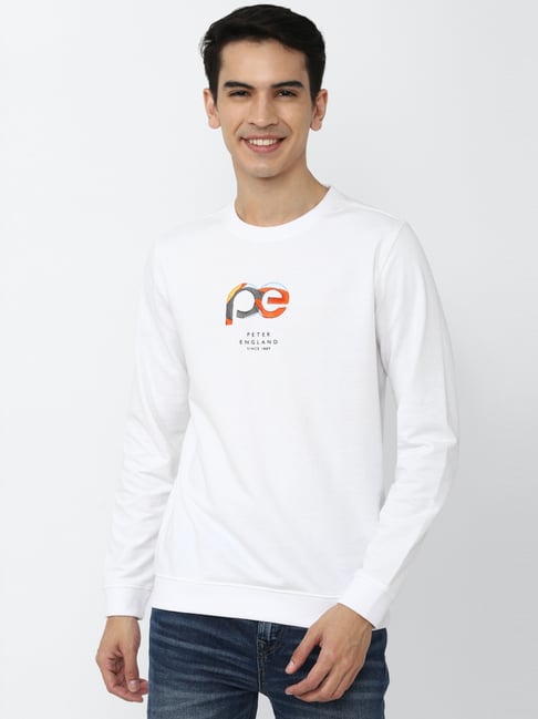 Buy Peter England Jeans White Slim Fit Printed SweatShirt for Mens