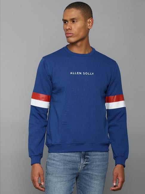 Buy Allen Solly Blue Cotton Regular Fit Printed SweatShirt for