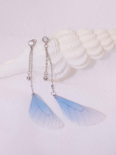 GIVA 92.5 Sterling Silver Blue Feather Earrings for Women