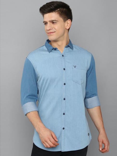 Buy Allen Solly Jeans Blue Cotton Regular Fit Colour Block Denim