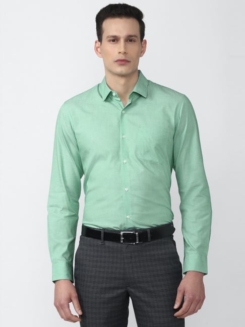 Peter England Green Cotton Slim Fit Shirt-picture-36