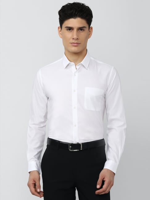 Peter England White Cotton Slim Fit Shirt