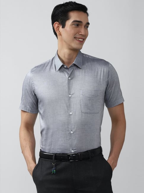 Peter England Grey Cotton Slim Fit Shirt-picture-48