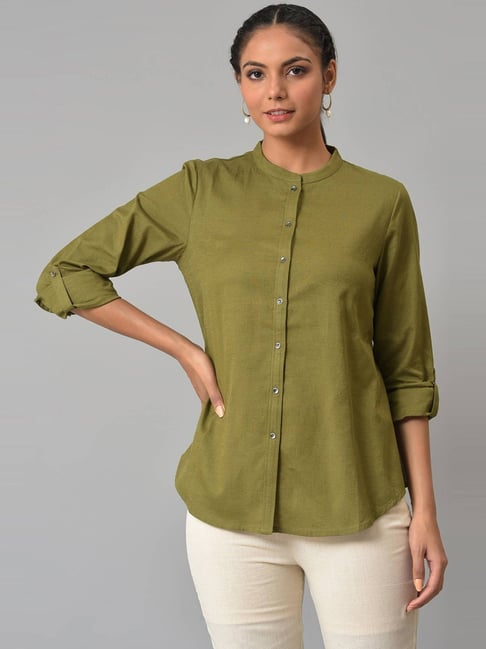 Khaki green 2025 tunic top cotton