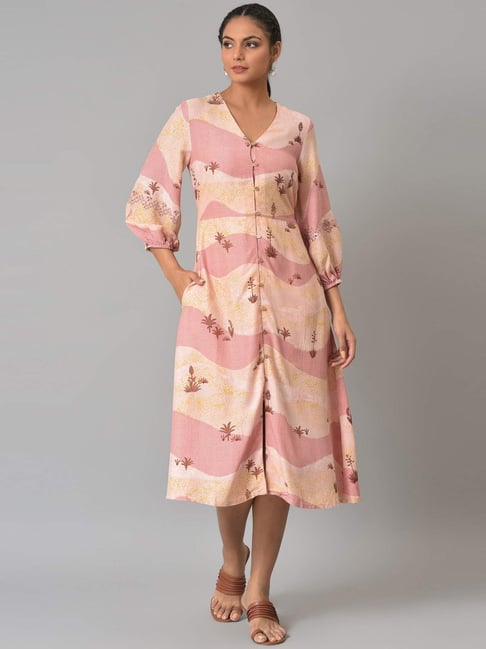 W Coral Printed A-Line Dress Price in India