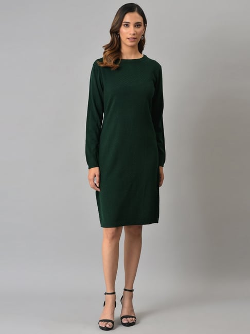 W Bottle Green Regular Fit A-Line Dress Price in India