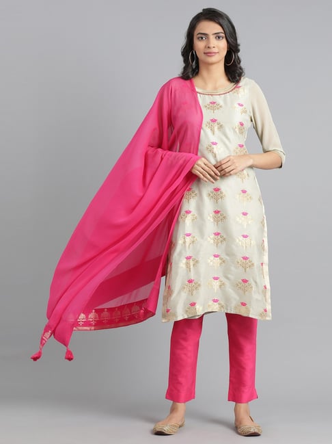 Wishful by W Grey Woven Pattern Straight Kurta-picture-37