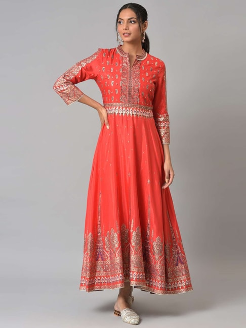 Wishful by W Red Floral Print A Line Kurta Price in India