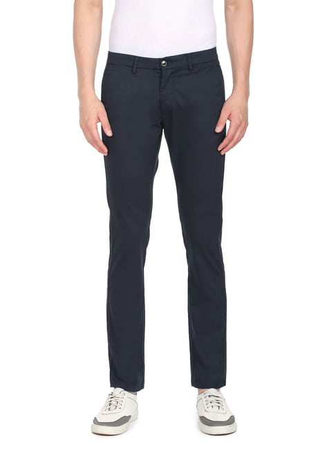 BASICS TAPERED FIT STELLAR NAVY COTTON STRETCH TROUSERS-22BTR48463