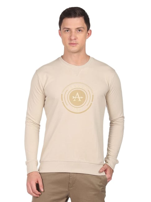 Arrow Sport Beige Cotton Regular Fit Printed SweatShirt-picture-31