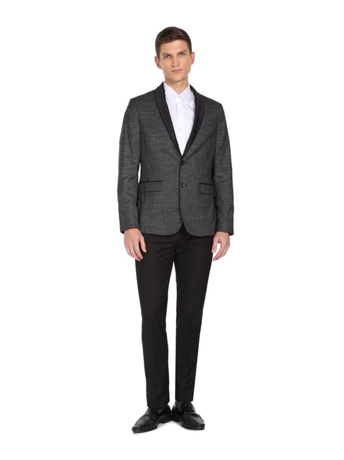 Arrow Black Regular Fit Self Pattern Two Piece Suit
