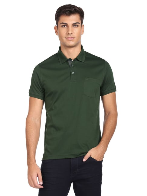Buy Arrow Green Cotton Regular Fit Polo T-Shirt for Mens Online