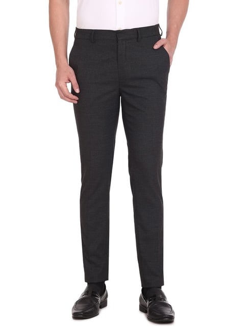 Buy Van Heusen Men Charcoal Black Textured Slim Fit Flat Front Auto Flex  Formal Trousers - Trousers for Men 18237482 | Myntra