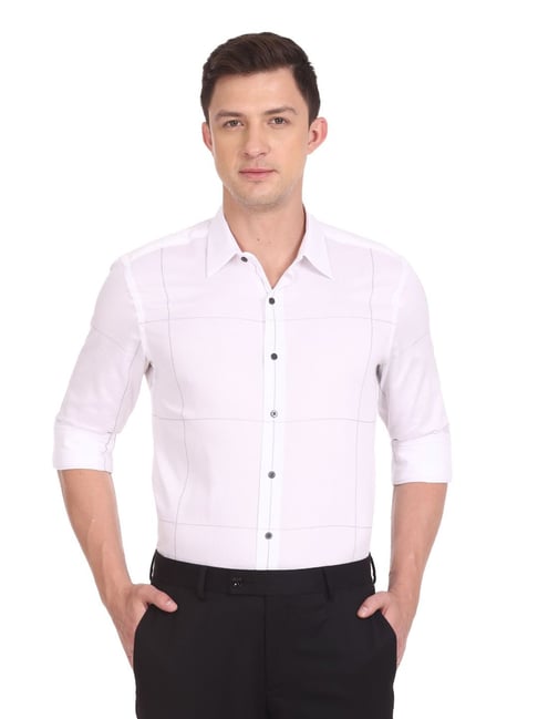 Arrow New York White Cotton Slim Fit Checks Shirt