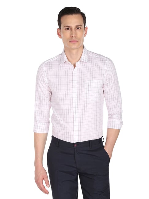 Arrow White Cotton Slim Fit Checks Shirt