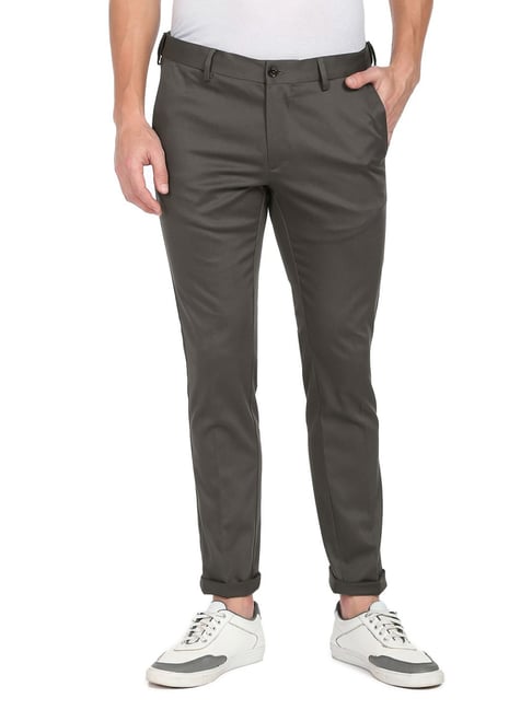 Buy Arrow Brown Heathered Dobby Formal Trousers Online