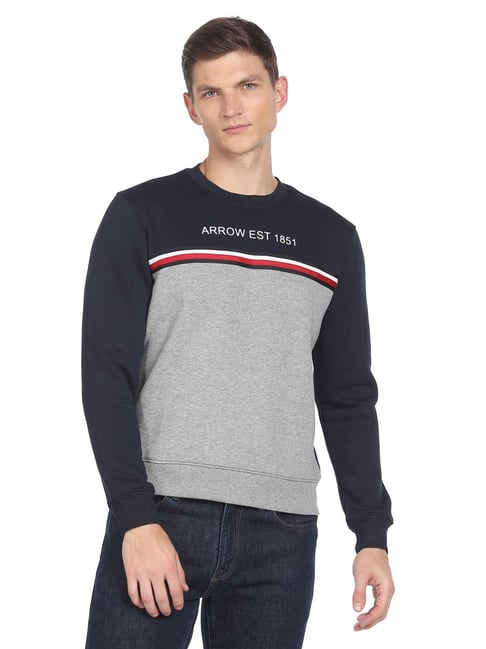 Buy Arrow Sport Navy Cotton Regular Fit Printed SweatShirt for