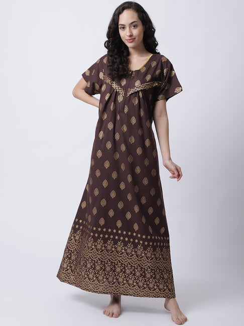 Secret Wish Brown Printed Maternity Nighty