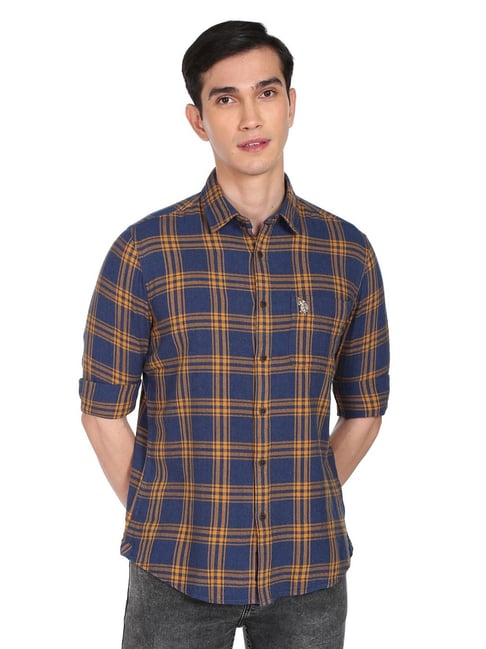 U S Polo Assn U.S. Polo Assn. Navy Regular Fit Checks Shirt