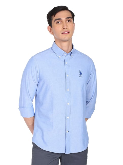 U S Polo Assn U.S. Polo Assn. Light Blue Cotton Regular Fit Shirt