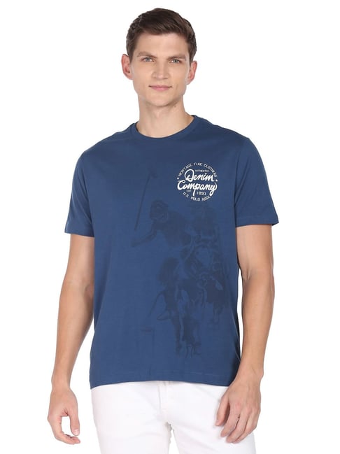 U S Polo Assn U.S. Polo Assn. Blue Regular Fit Printed T-Shirt