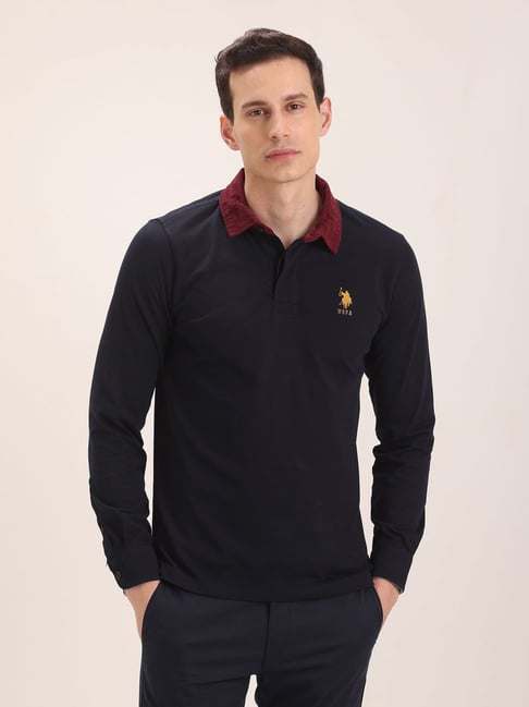 Buy Polo Navy Cotton Regular Fit Polo T-Shirt for Mens