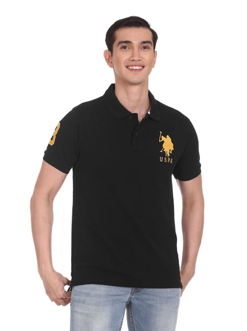 U S Polo Assn U.S. Polo Assn. Black Cotton Regular Fit Polo T-Shirt