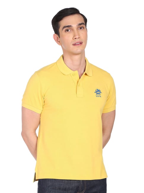Polo Yellow Cotton Regular Fit Polo T-Shirt