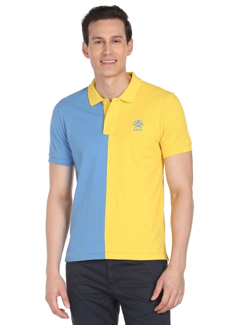 U S Polo Assn U.S. Polo Assn. Blue & Yellow Regular Fit Colour-Block Polo T-Shirt