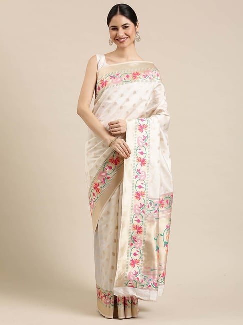 Saree Mall Beige Woven Saree With Blouse Price in India