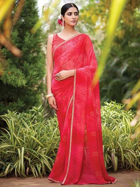 Saree Mall Pink Printed Saree With Blouse Price in India