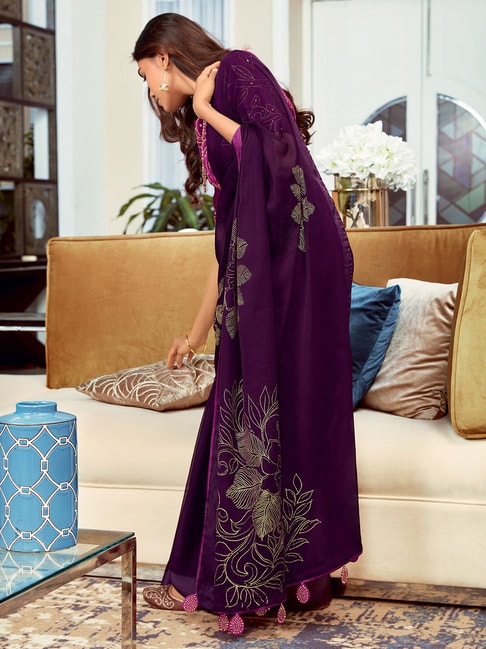 Saree Mall Purple Embellished Saree With Blouse Price in India