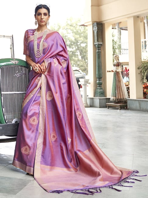 Saree Mall Purple Woven Saree With Blouse Price in India