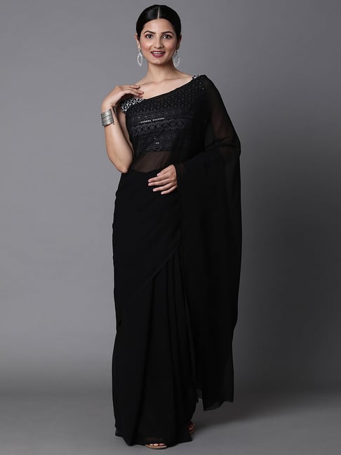 Buy HINAYA Women Black Solid Chiffon Daily Wear Saree With Blouse Piece  Online at Best Prices in India - JioMart.