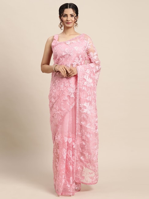 Saree Mall Pink Embroidered Saree With Blouse Price in India