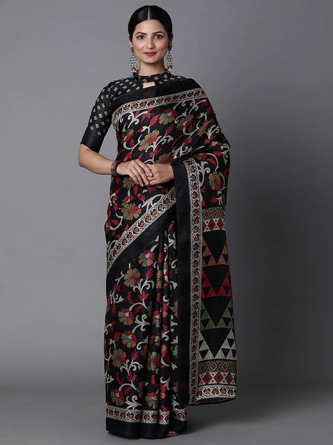 Saree Mall Black Printed Saree With Blouse Price in India