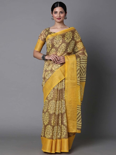 Saree Mall Yellow Printed Saree With Blouse Price in India
