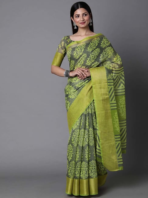 Saree Mall Green Printed Saree With Blouse Price in India