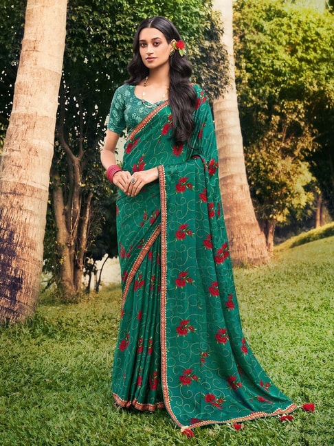 Multi-Color Printed Semi-Chiffon Saree (with Blouse) 16447, Buy Chiffon / Georgette  Sarees online, Pure Chiffon / Georgette Sarees, Trendy Chiffon / Georgette  Sarees , online shopping india, sarees , apparel online in