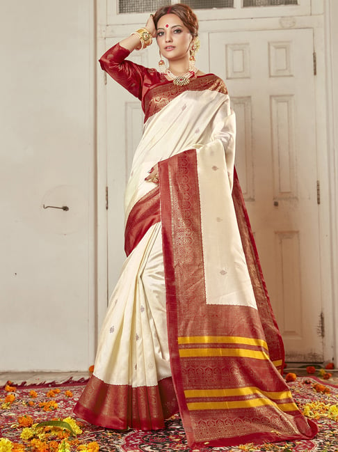 Saree Mall White Printed Saree With Blouse Price in India