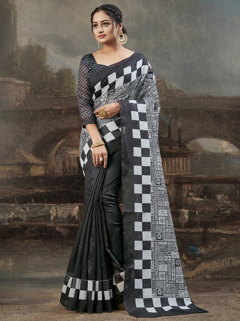 Saree Mall Black Printed Saree With Blouse Price in India