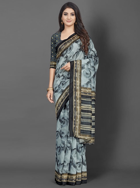Saree Mall Grey & Beige Printed Saree With Blouse Price in India