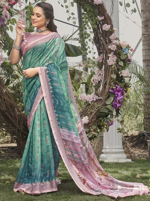 Saree Mall Green Printed Saree With Blouse Price in India