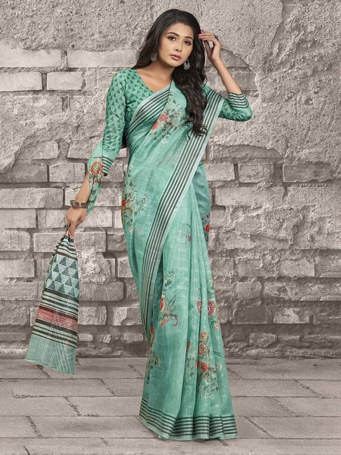 Saree Mall Green Woven Saree With Blouse Price in India