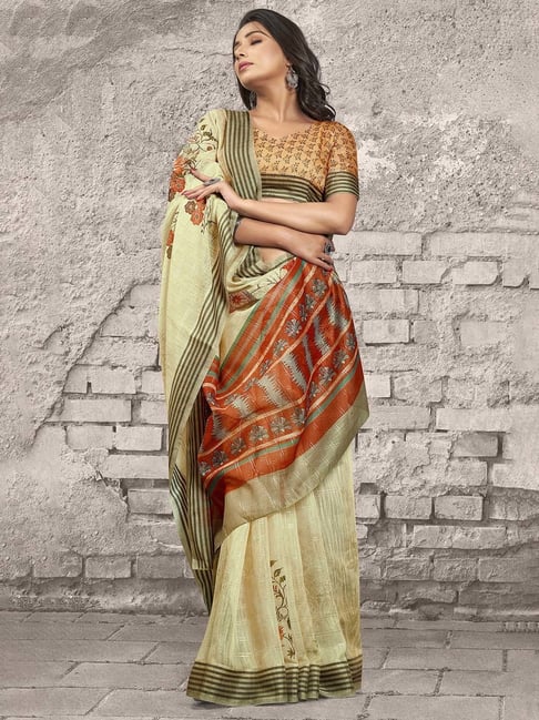 Saree Mall Yellow Printed Saree With Blouse Price in India