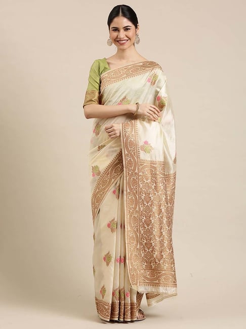 Saree Mall Beige Woven Saree With Blouse Price in India